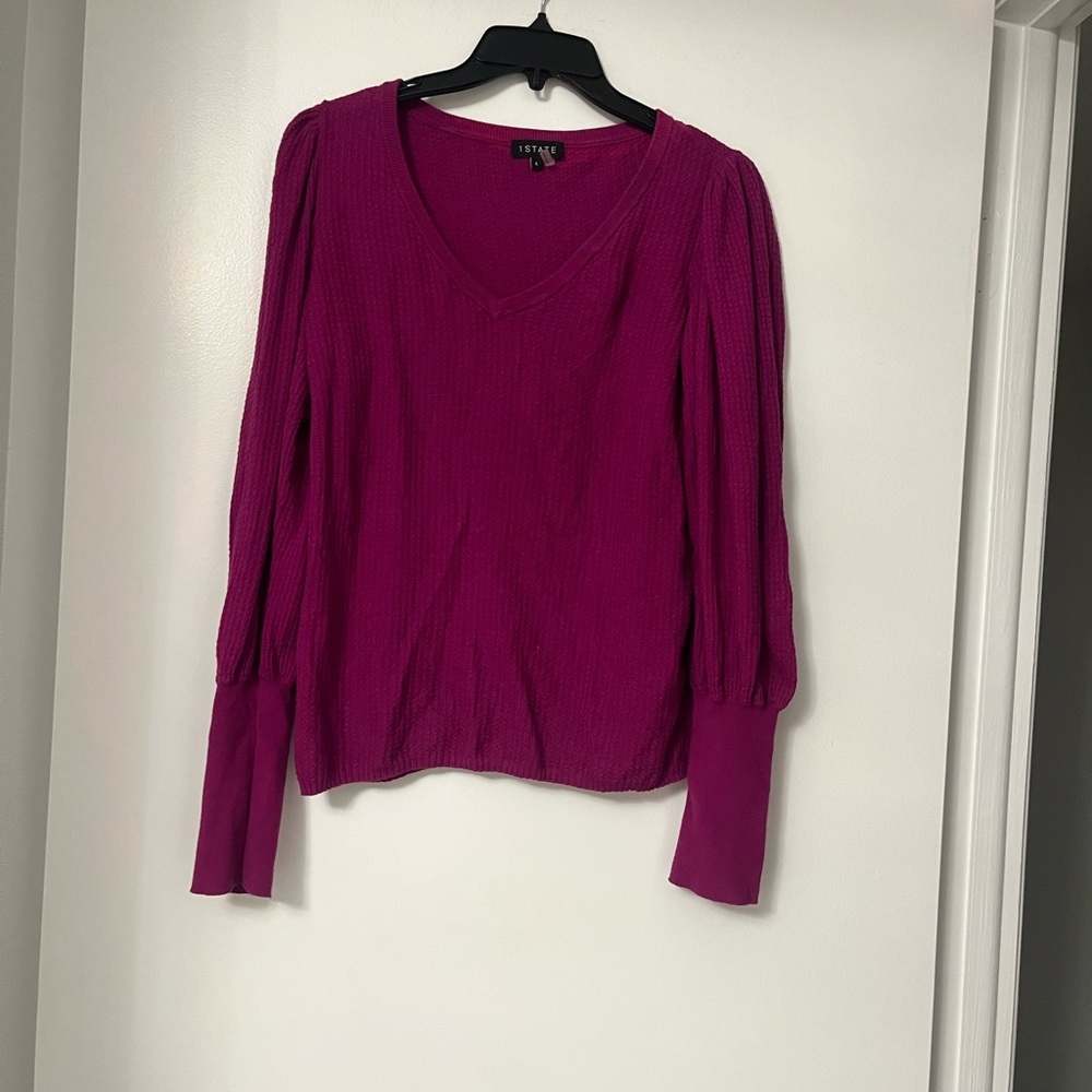 STATE Pink Pleated Long Sleeve Blouse